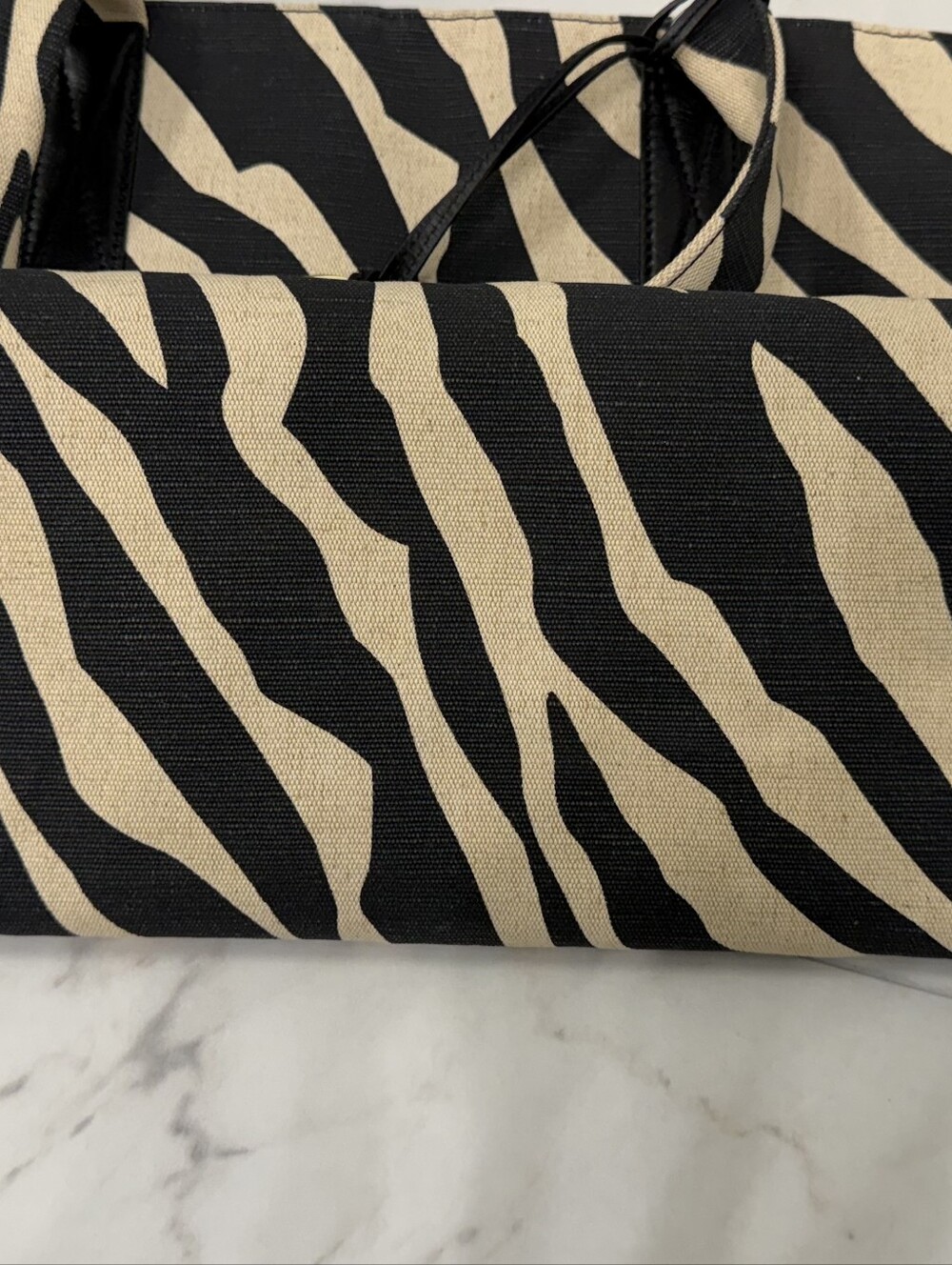 Michael Kors Black & Beige Zebra-Print Tote with MK Charm - Picture 7 of 11